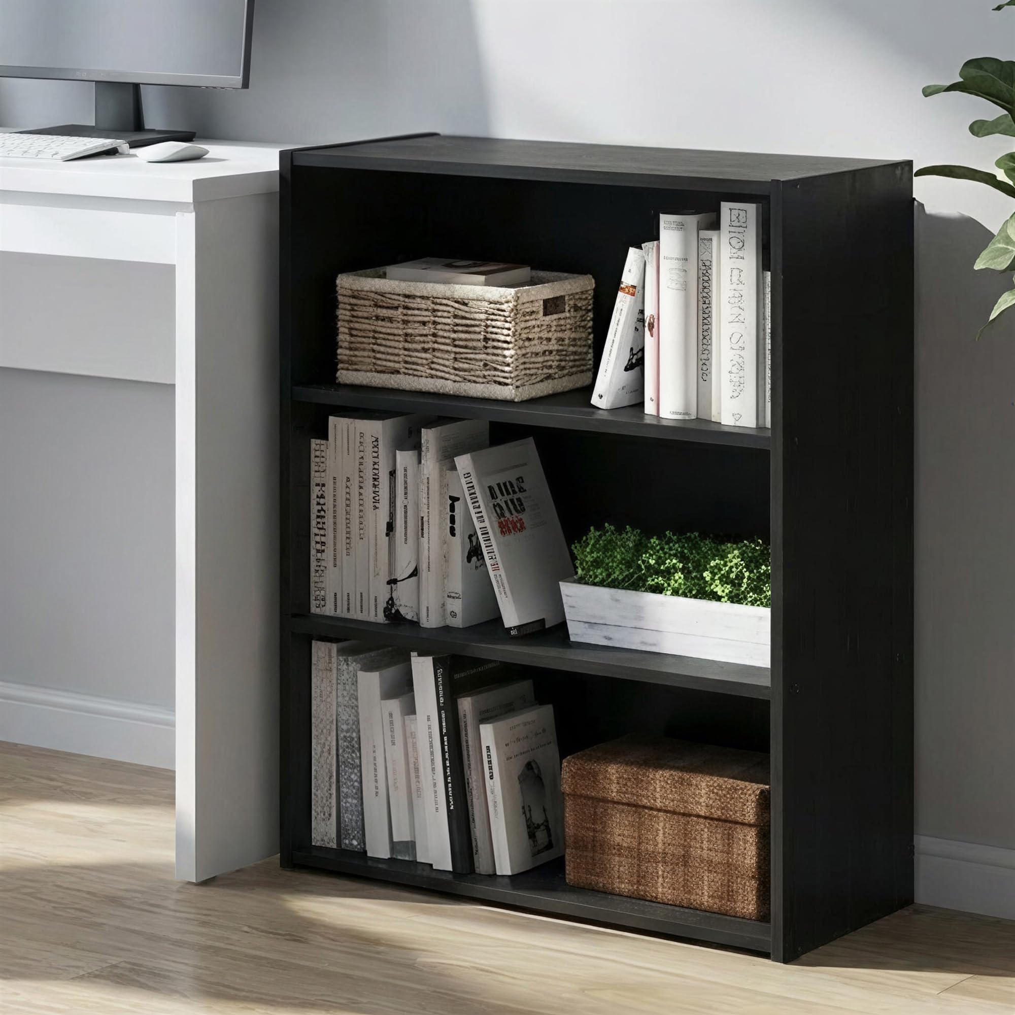 Furinno PASIR bookcase back panel adds stability and keeps items in place