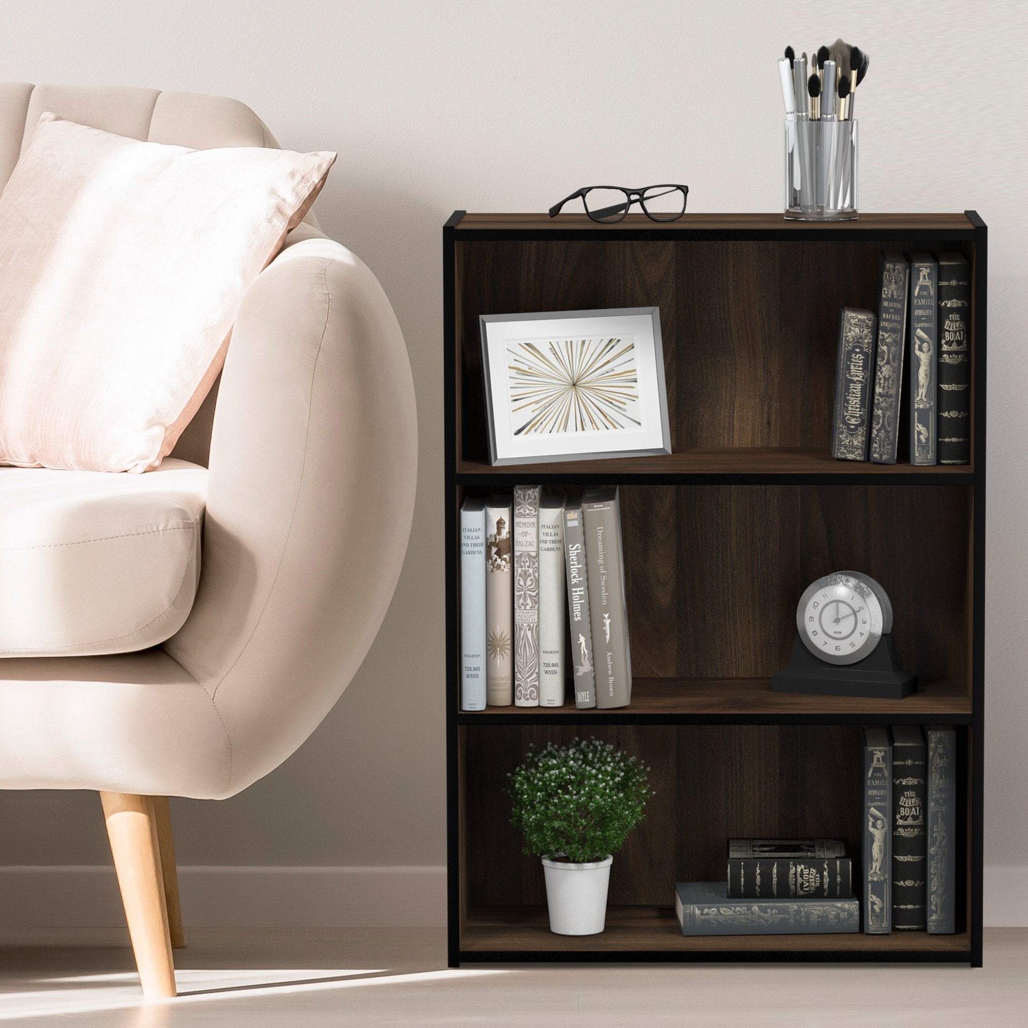 Compact dimensions of 9.7 x 23.7 x 31.5 inches fit bedrooms or offices.