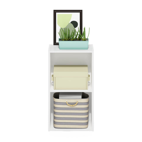 Furinno Pasir open shelves support lightweight items up to 10 lbs each.