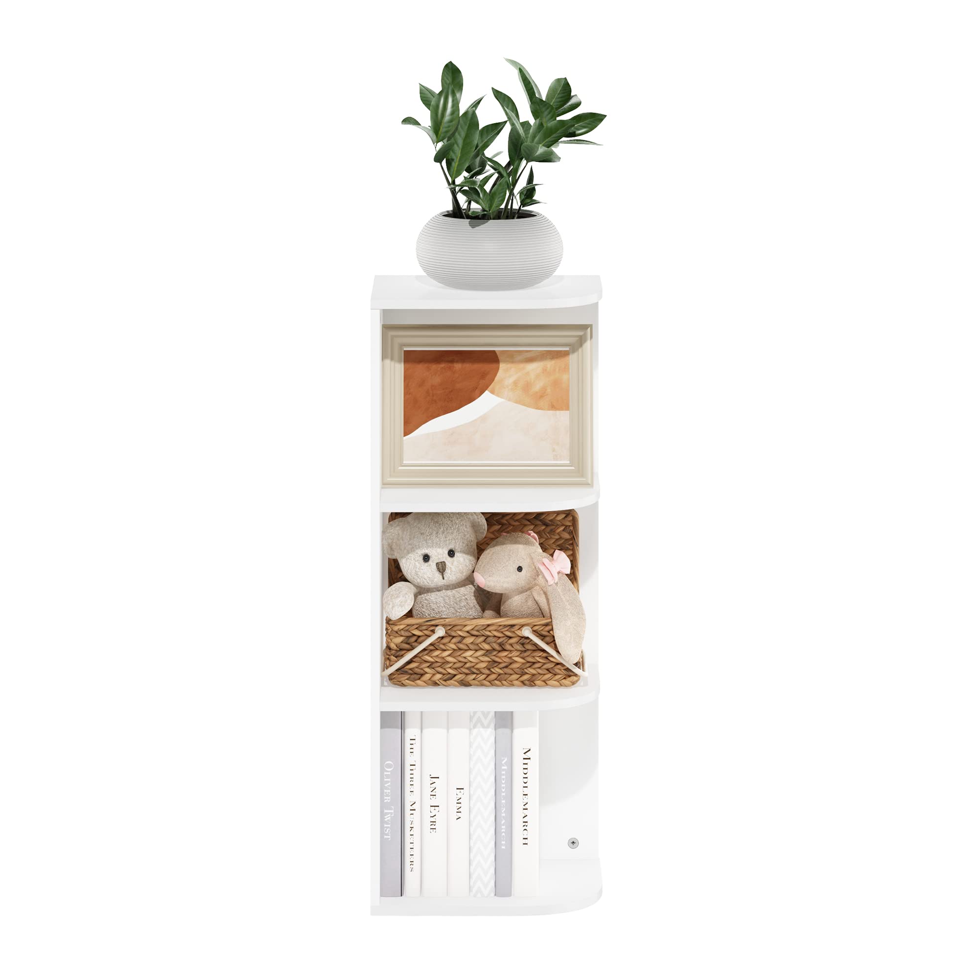 Furinno PASIR 80 lb total capacity shown with light decor and books.