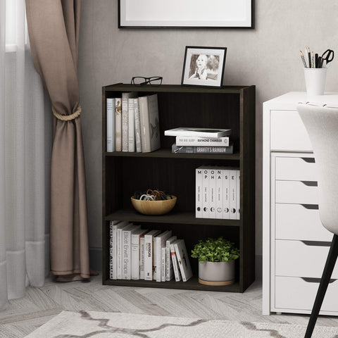 Furinno Pasir wide open shelves showcase essentials while delivering room-wide storage.