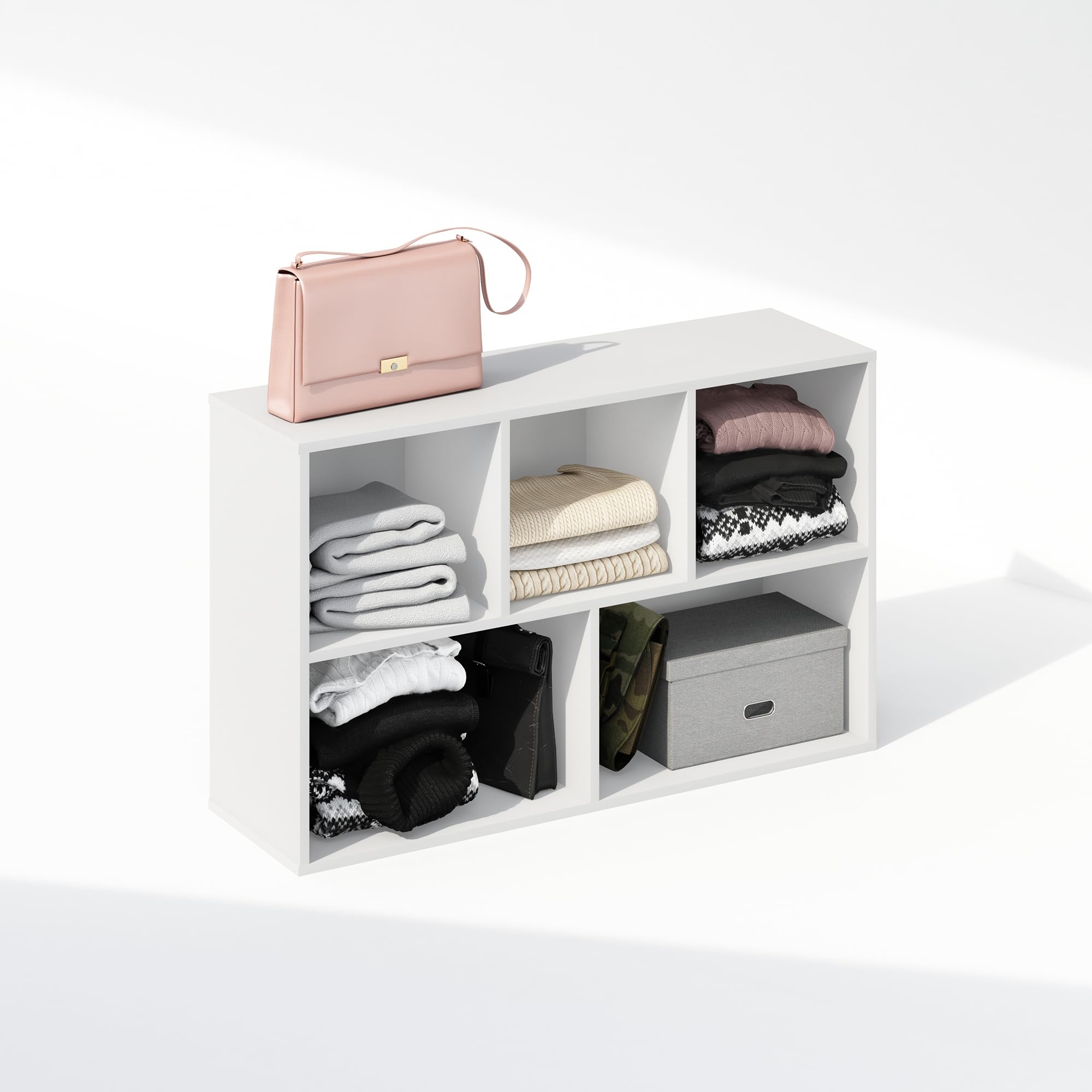Furinno Reed 5-cube closet organizer white with compact dimensions 9.4D x 19.5W x 31.5H