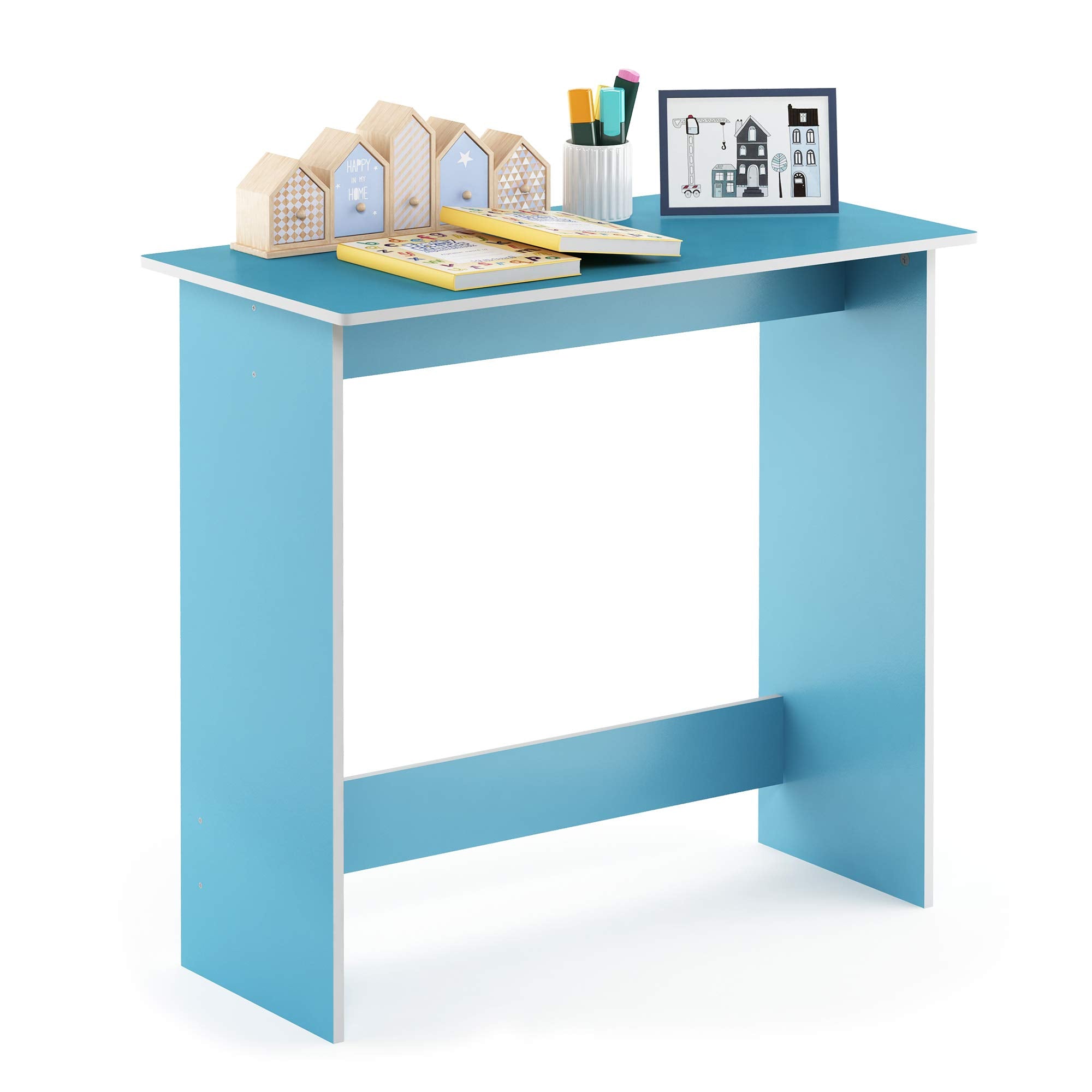 Furinno Simplistic Study Table in light blue, top view showing compact, space-saving workspace.