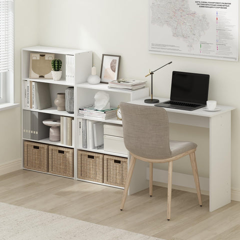 Assembly-ready Furinno table white with labeled parts