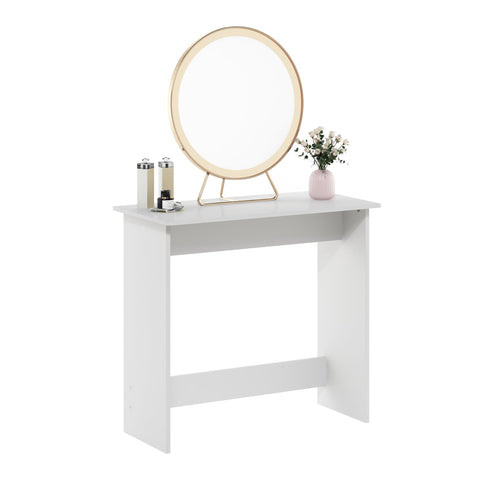 Dorm room setup with compact white desk and chair