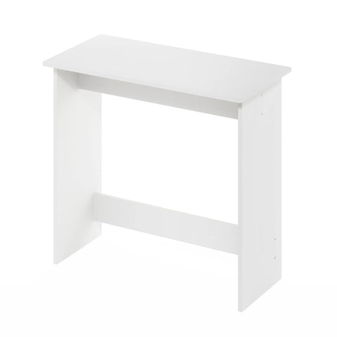Monitors and keyboard fit on the white desk surface