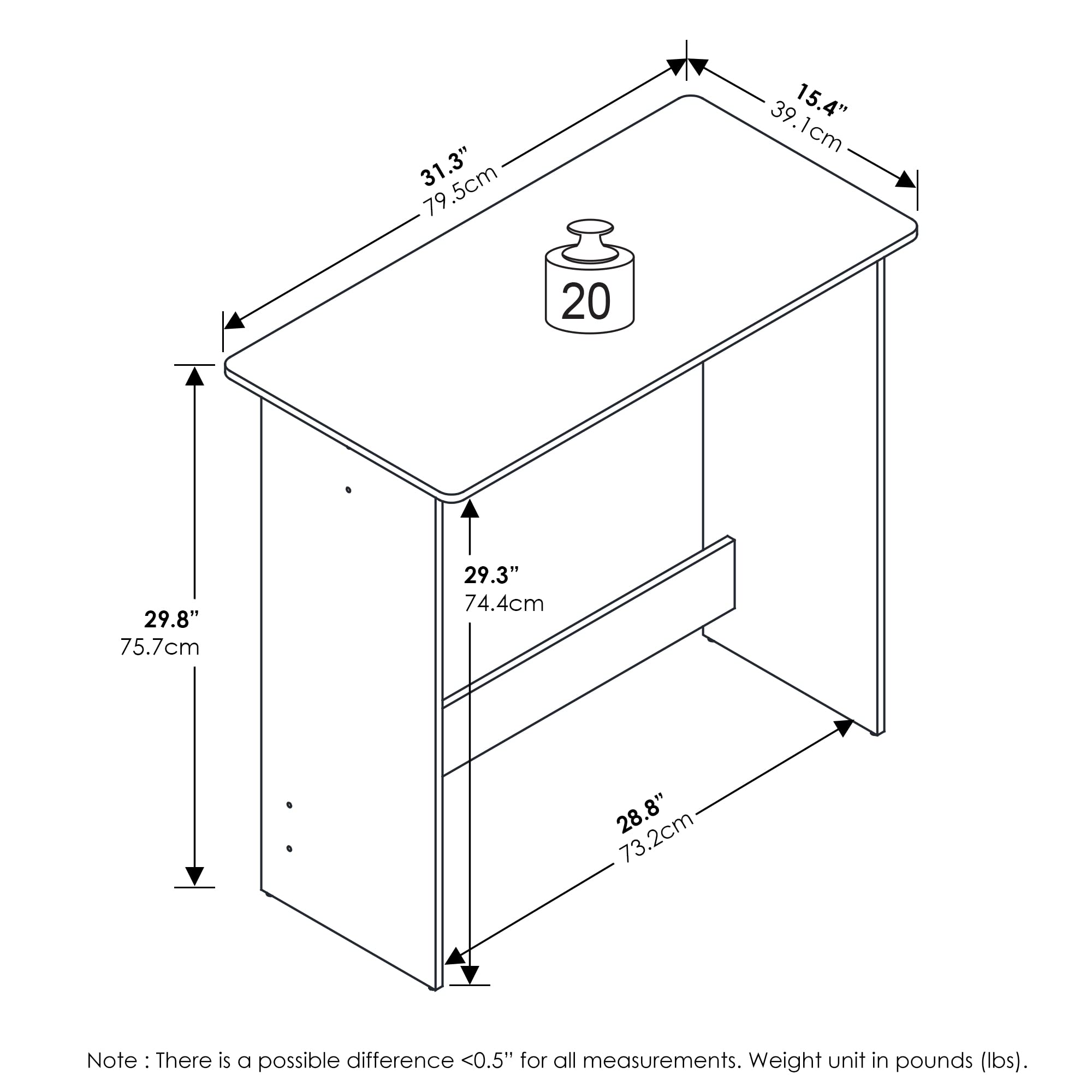 Furinno Simplistic Study Table white side profile shows space-saving design