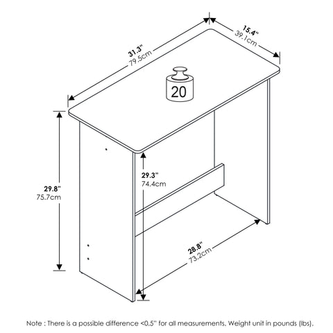Furinno Simplistic Study Table white side profile shows space-saving design