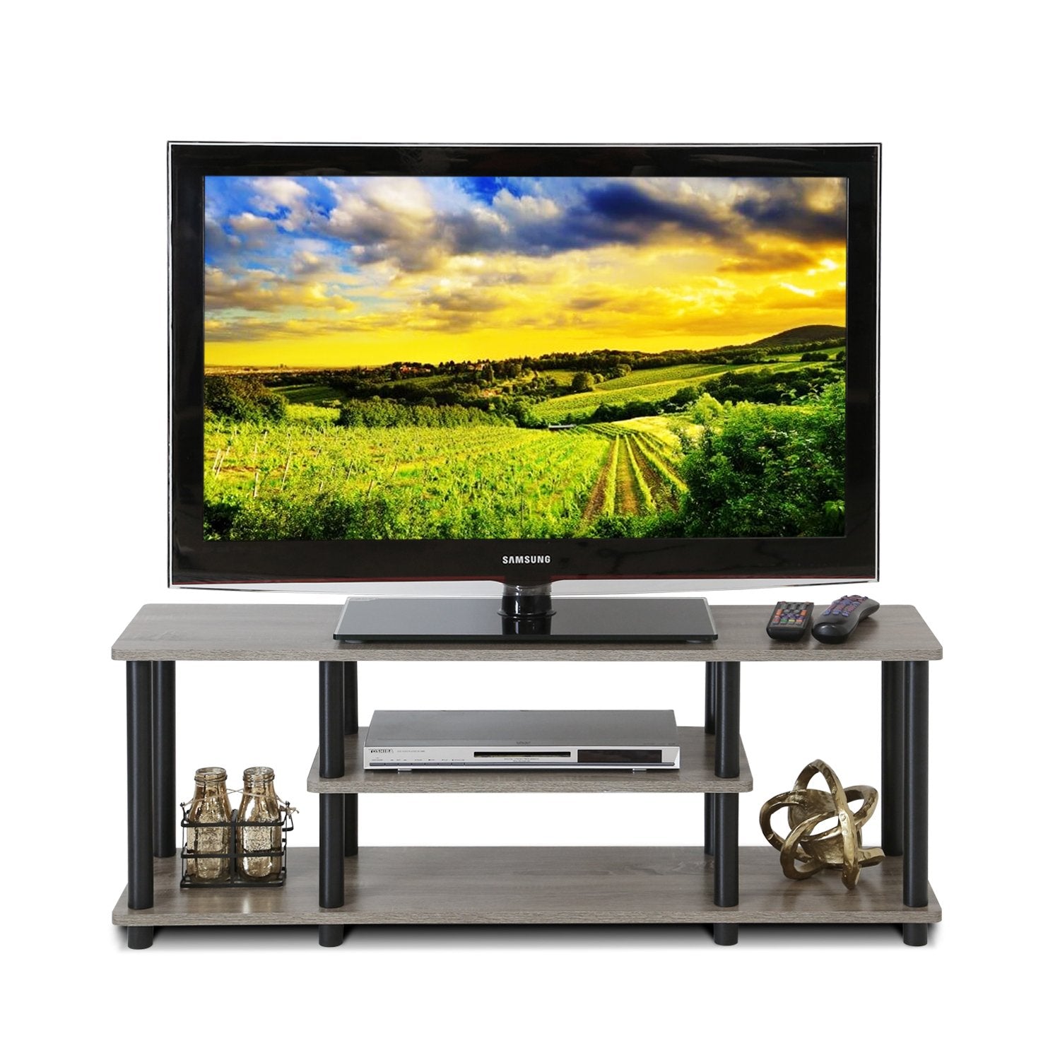 Furinno Turn-N-Tube TV stand dimensions 43-8W x 16-2D x 11-7H