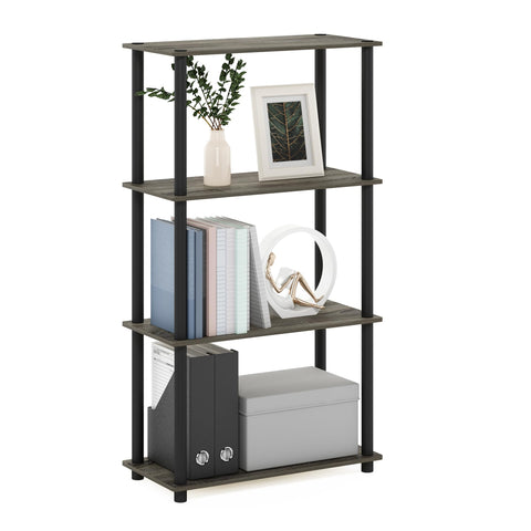 Furinno Turn-N-Tube 4-tier shelf during assembly showing screw-free connection