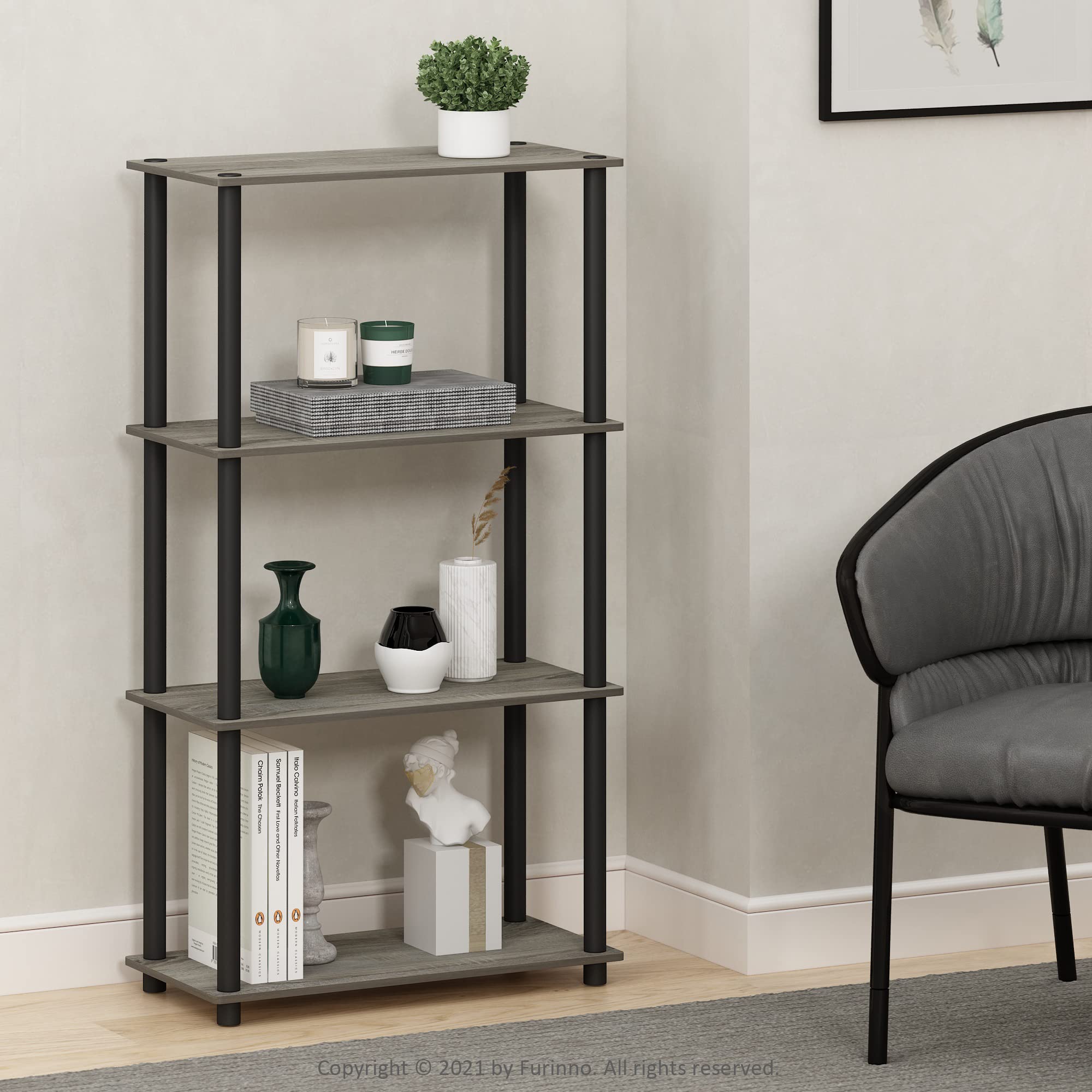 Close-up of shelf dimensions for Furinno Turn-N-Tube 4-tier model