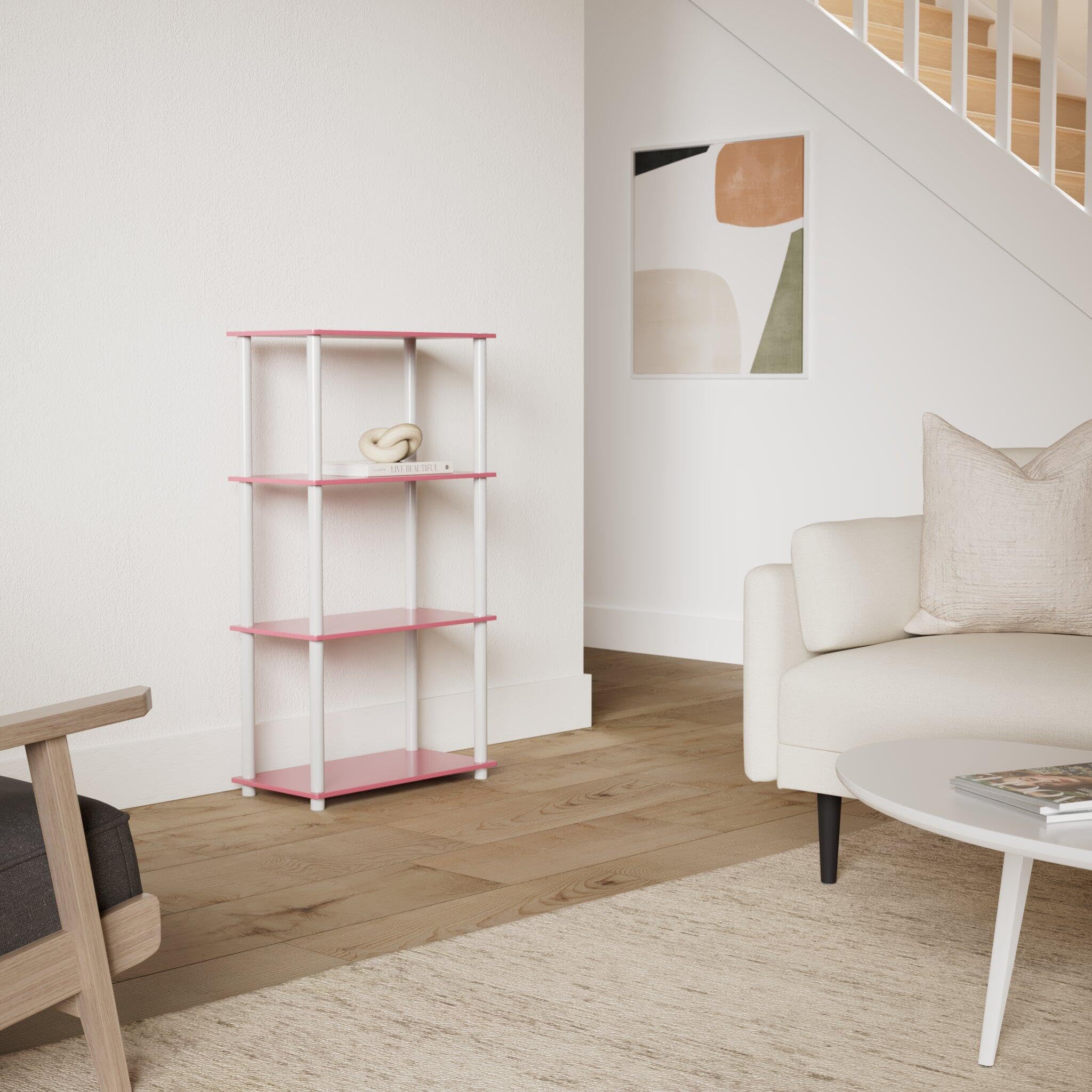 Furinno Turn-N-Tube shelf side view showing slim footprint for small spaces.