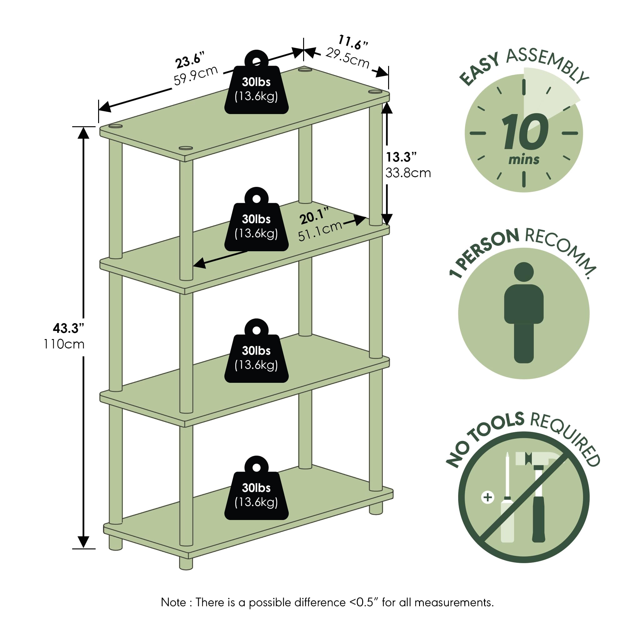 Furinno TURN-N-TUBE open shelves ideal for books and decor.