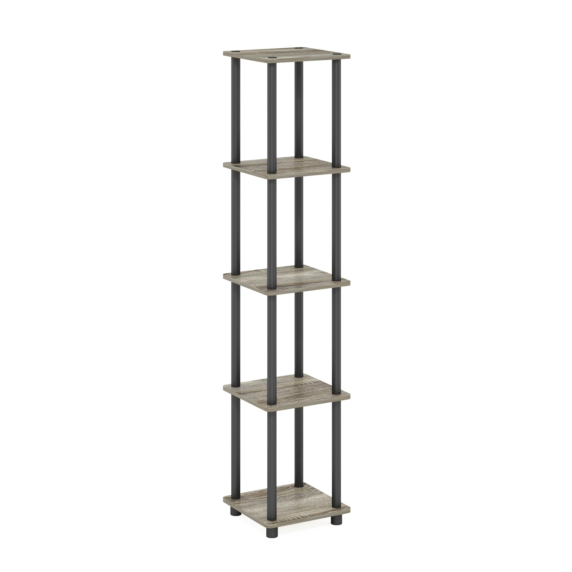 Furinno Turn-N-Tube 5-Tier Corner Shelf tool-free assembly with twist joints.