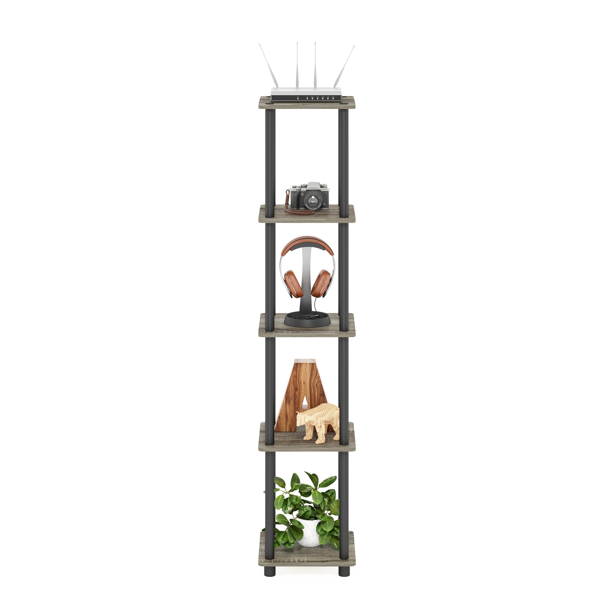 Furinno Turn-N-Tube 5-Tier Corner Shelf durable materials and sturdy construction.