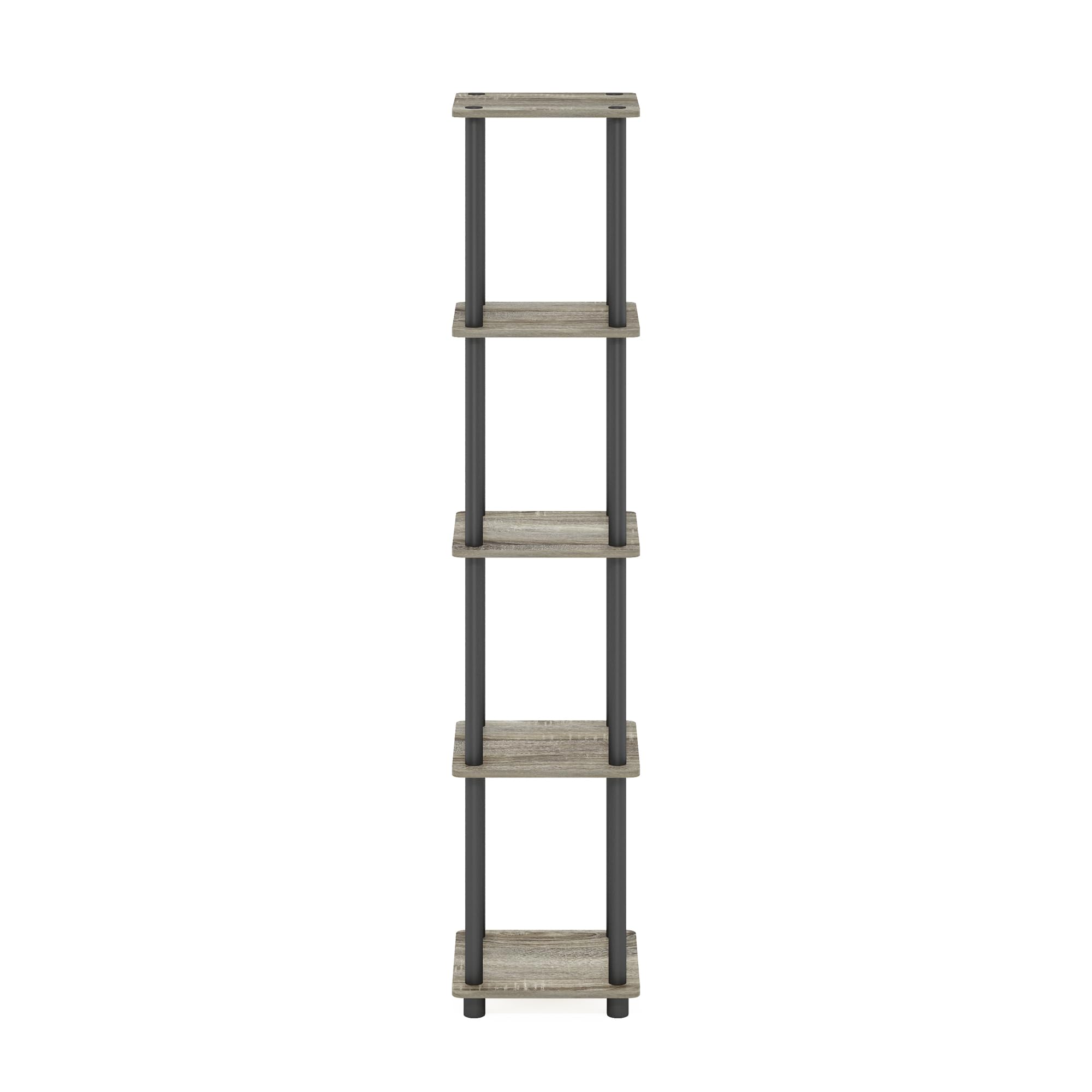 Furinno Turn-N-Tube 5-Tier Corner Shelf displaying plants and decor.