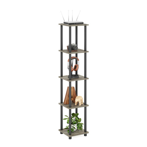 Furinno Turn-N-Tube 5-Tier Corner Shelf round front view, space-saving display for books.