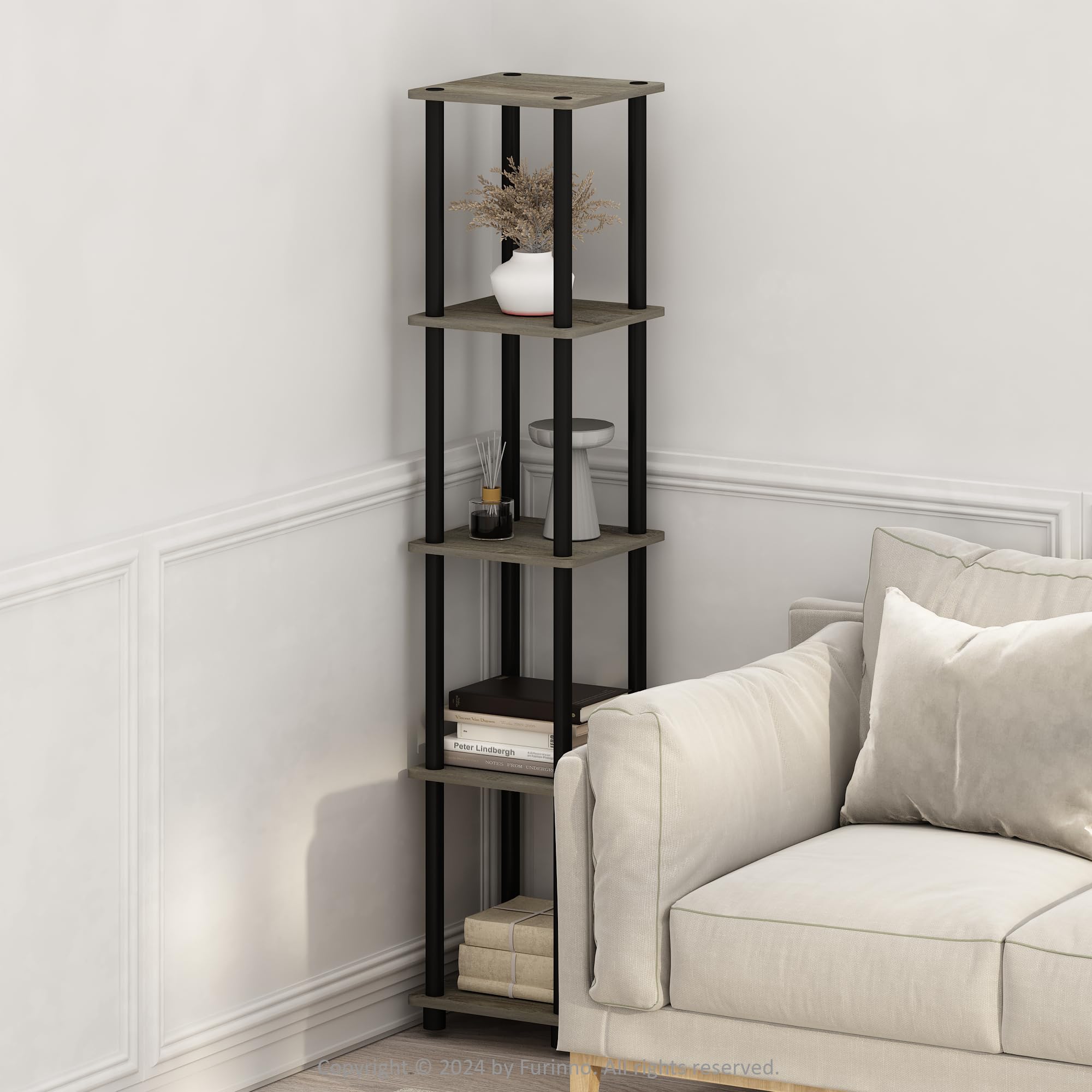 Furinno Turn-N-Tube 5-Tier Corner Shelf round side view, ideal for plants.