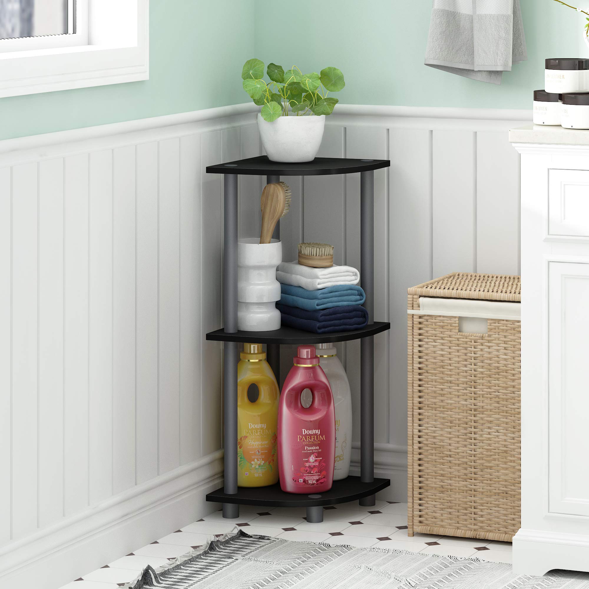 Furinno TURN-N-TUBE 3-tier display for books and decor in a modern corner