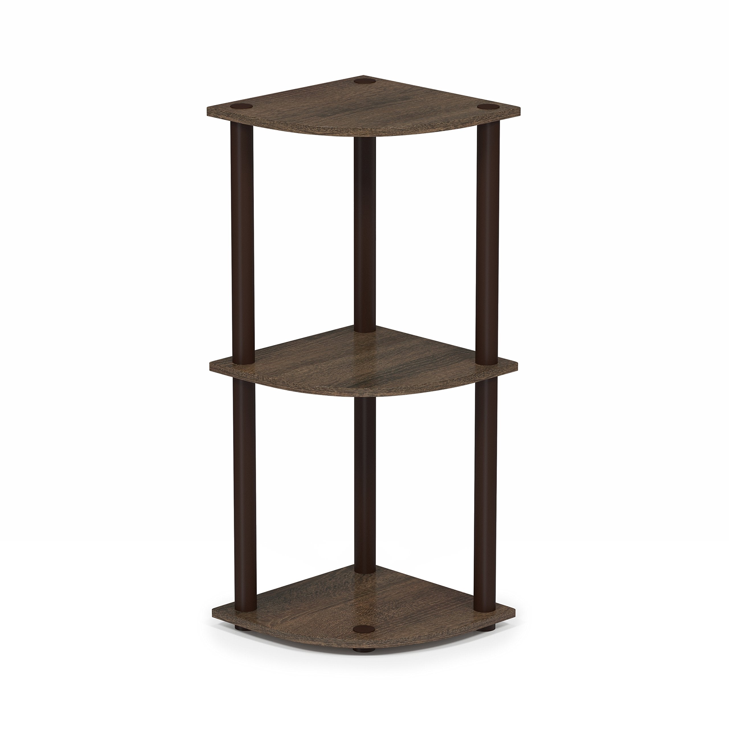 Furinno TURN-N-TUBE corner shelf with a 3-tier display for books and decor