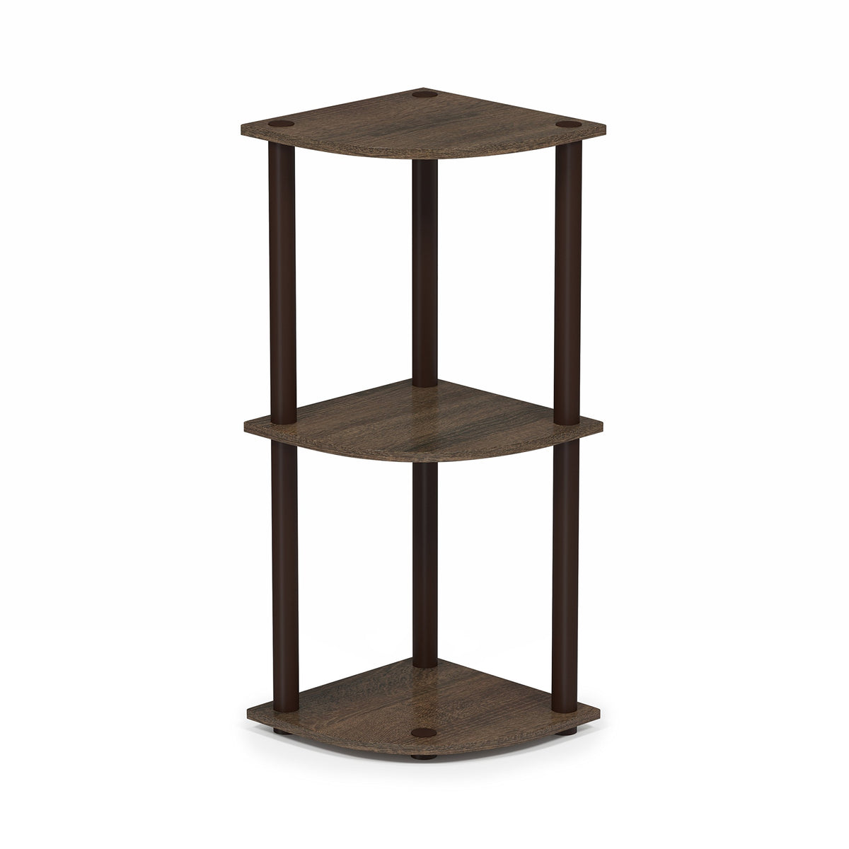 Furinno TURN-N-TUBE corner shelf with a 3-tier display for books and decor