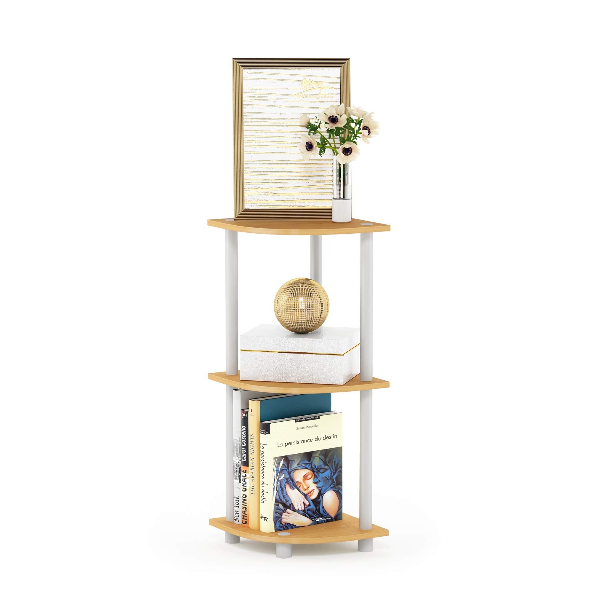 Furinno Turn-n-Tube corner shelf 3-tier open display for decor and books