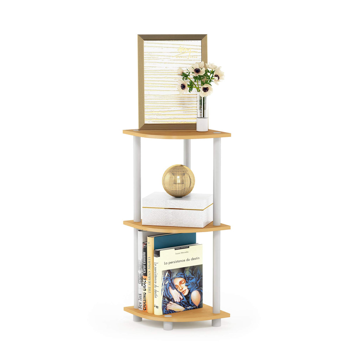 Furinno Turn-n-Tube corner shelf 3-tier open display for decor and books