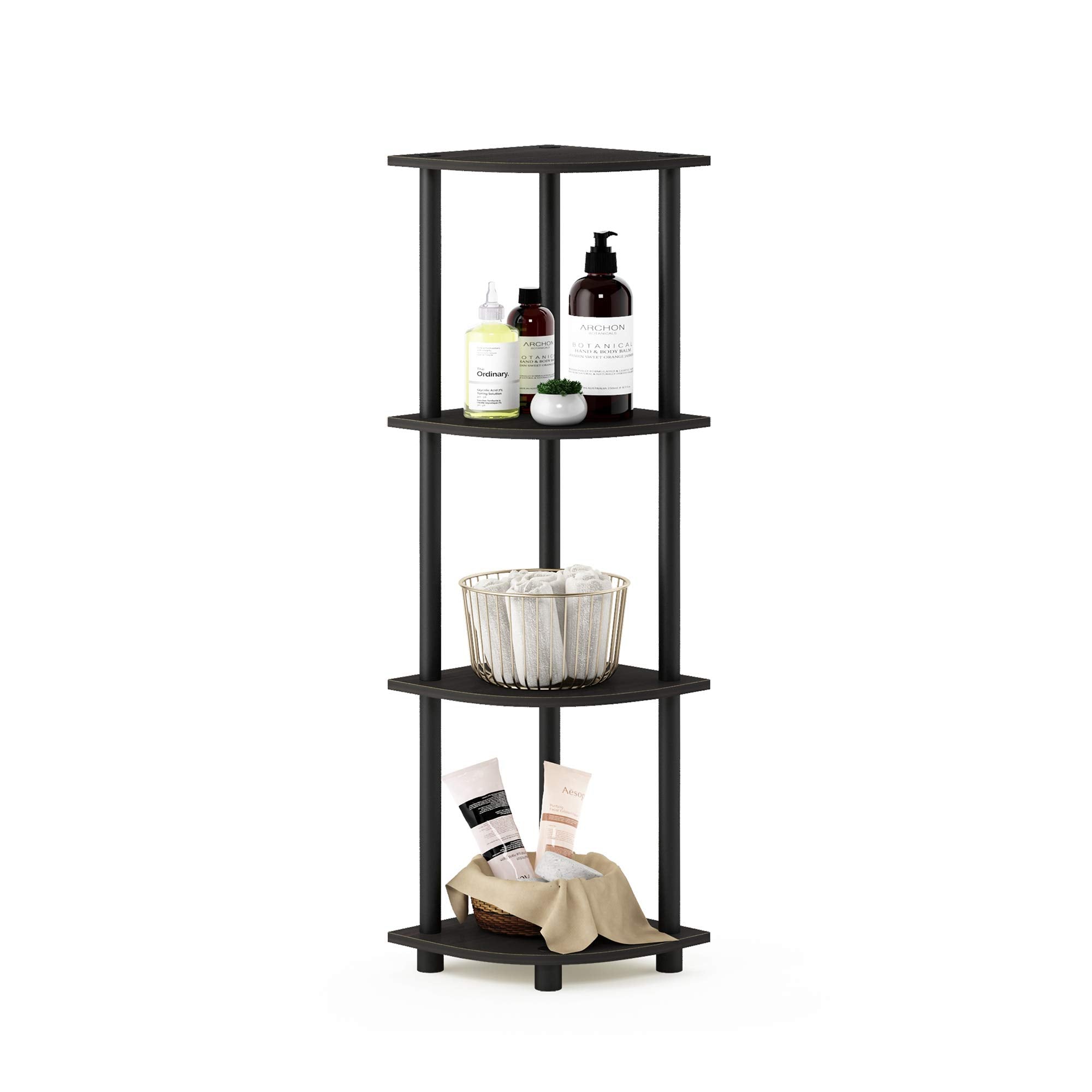 Furinno Turn-N-Tube corner shelf 4-tier design for compact storage in living rooms