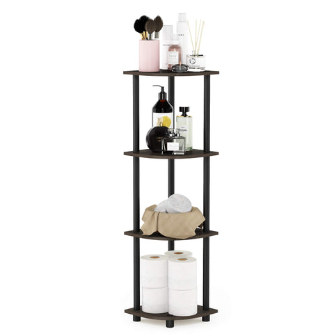 Furinno Turn-N-Tube corner shelf with four open tiers for display.
