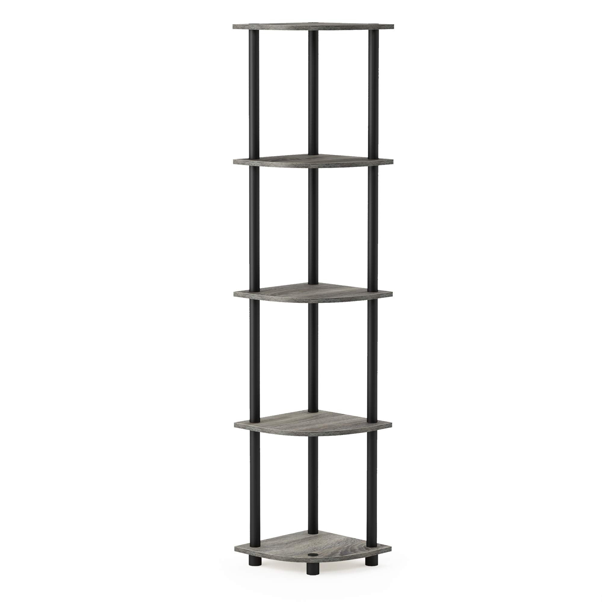 Furinno Turn-N-Tube corner shelf 5-tier for efficient display in tight living spaces.