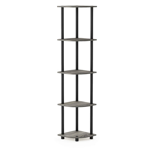 Furinno Turn-N-Tube corner shelf 5-tier for efficient display in tight living spaces.