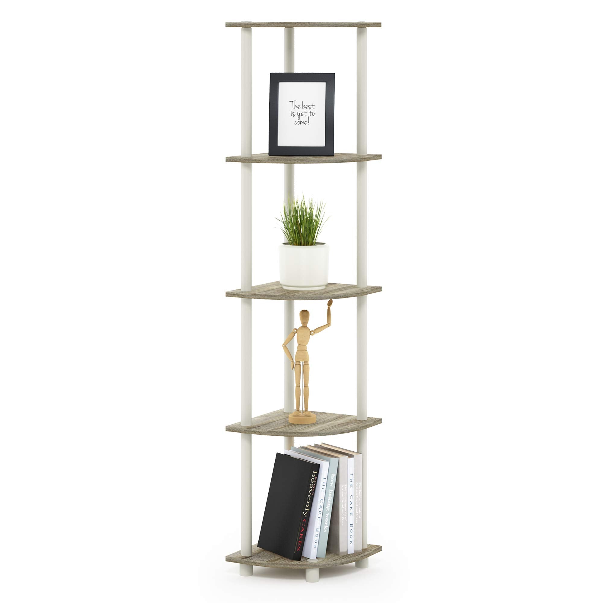 Furinno Turn-N-Tube corner shelf during easy assembly for quick setup.