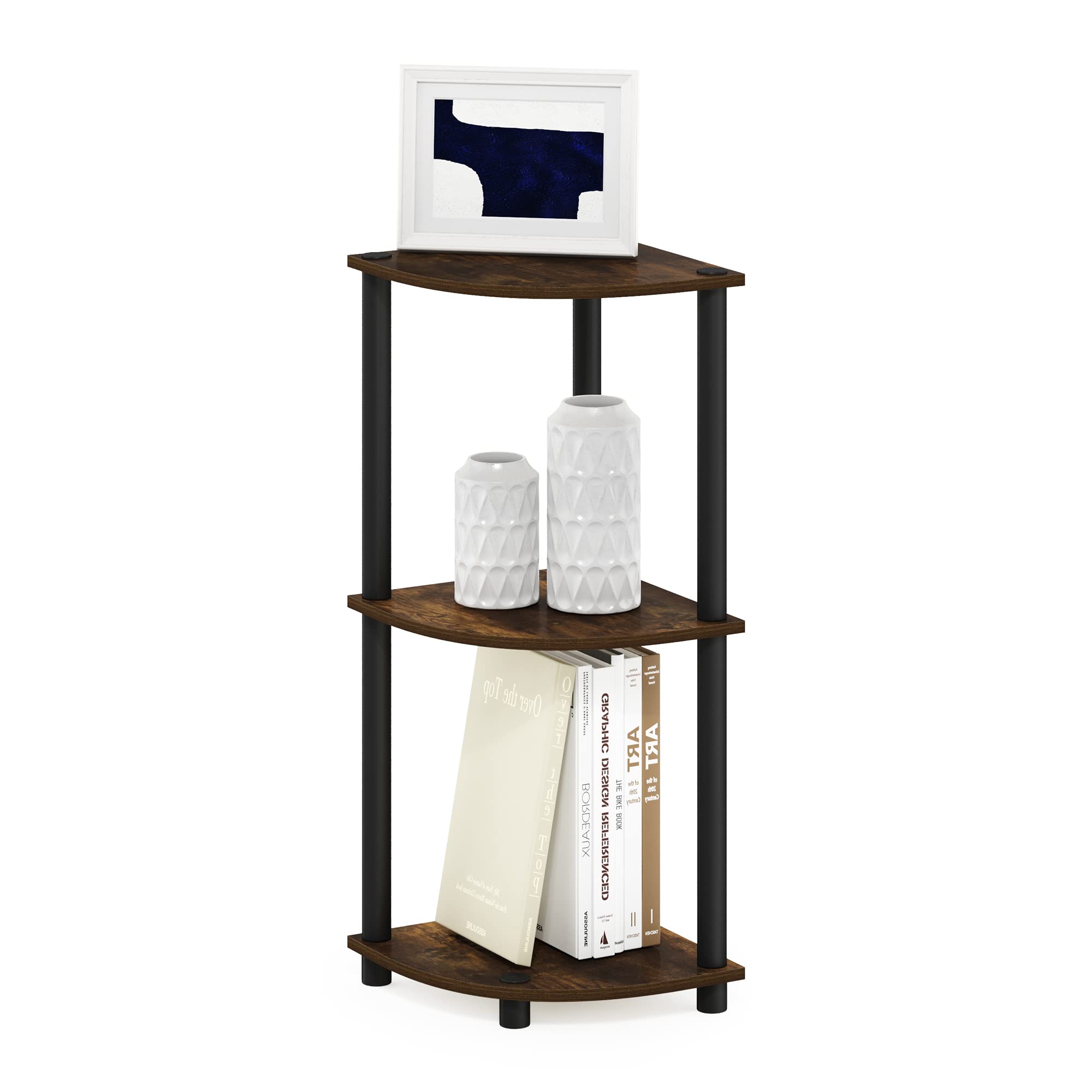 Furinno TURN-N-TUBE corner shelf with tool-free assembly for quick setup