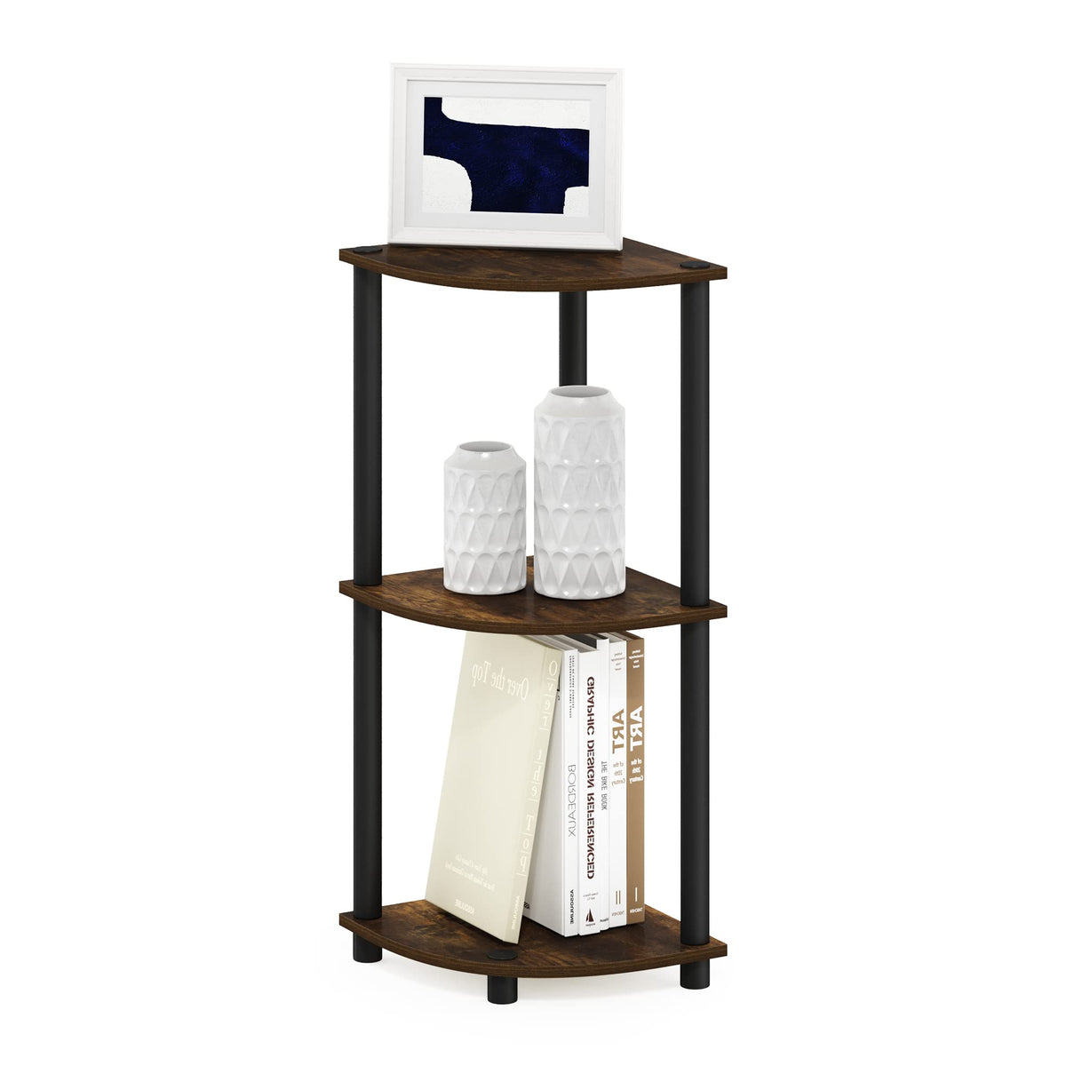 Furinno TURN-N-TUBE corner shelf with tool-free assembly for quick setup