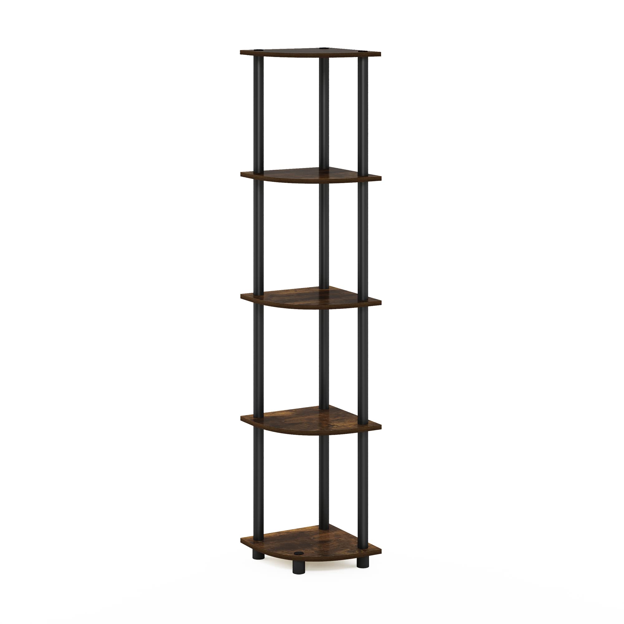 Furinno Turn-N-Tube corner shelf assembly saves space in small rooms.