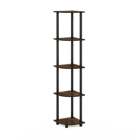 Furinno Turn-N-Tube corner shelf assembly saves space in small rooms.