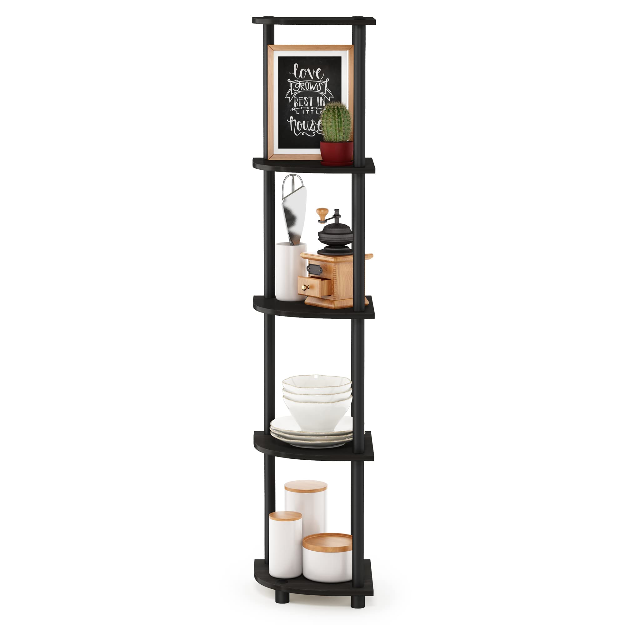 Furinno Turn-N-Tube corner shelf in a bedroom for compact storage
