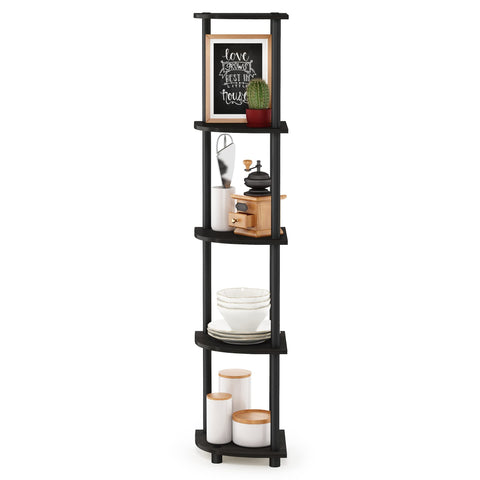 Furinno Turn-N-Tube corner shelf in a bedroom for compact storage