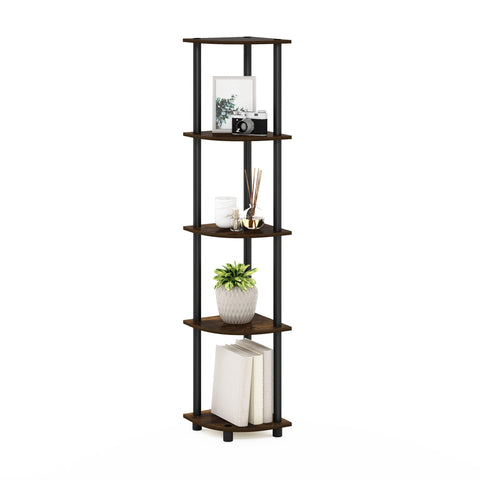 Furinno Turn-N-Tube corner shelf showcases books neatly.
