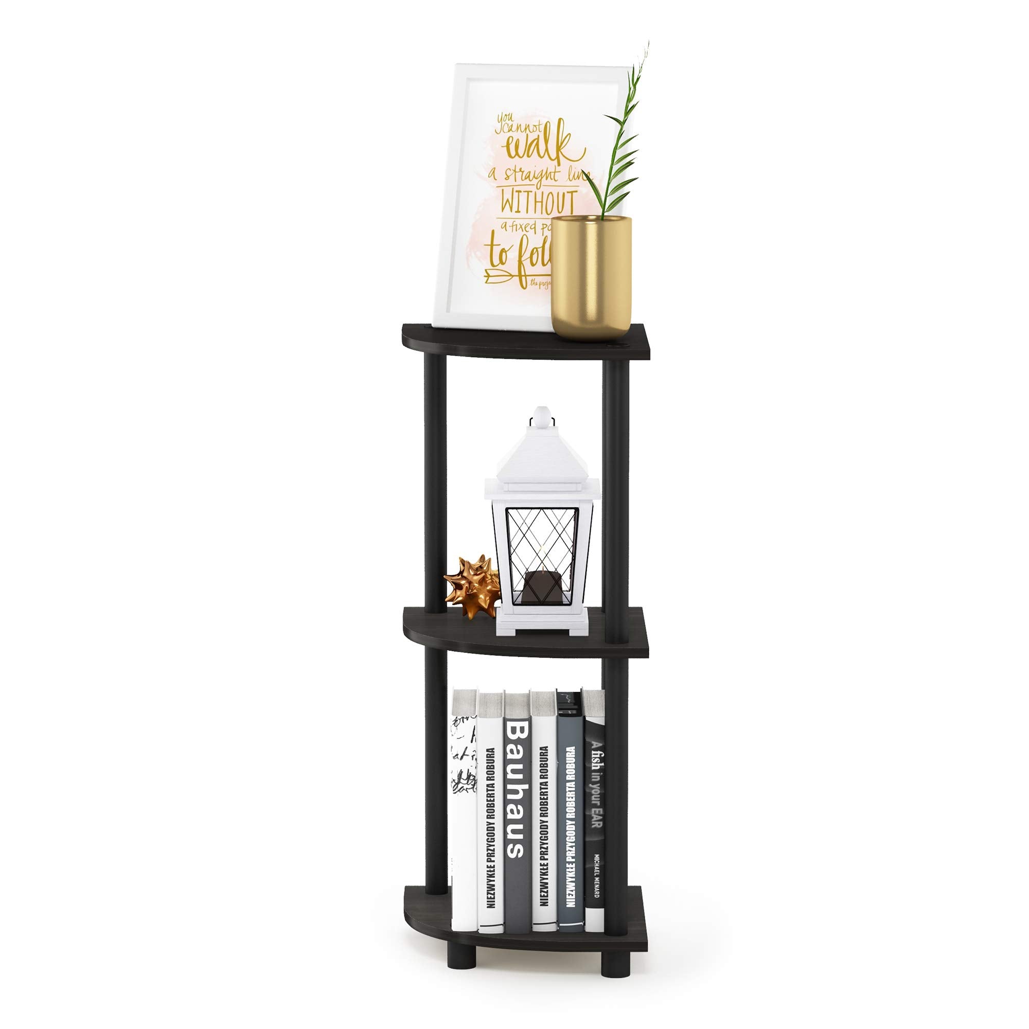Furinno Turn-N-Tube corner shelf compact dimensions fit small spaces