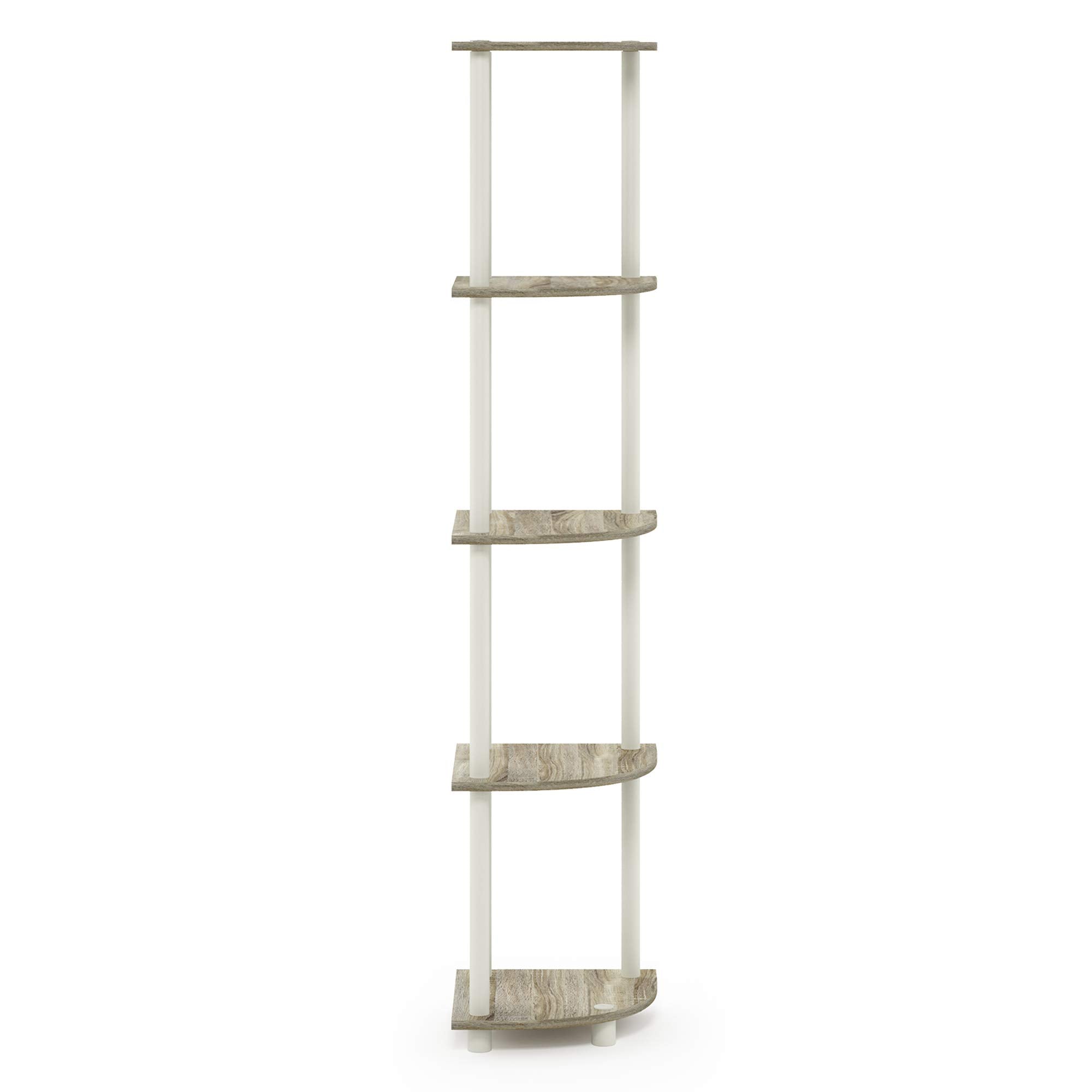 Furinno Turn-N-Tube corner shelf fits tight corners with a slim footprint.