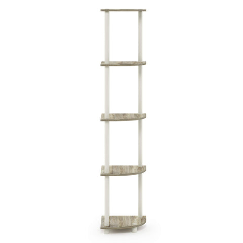 Furinno Turn-N-Tube corner shelf fits tight corners with a slim footprint.