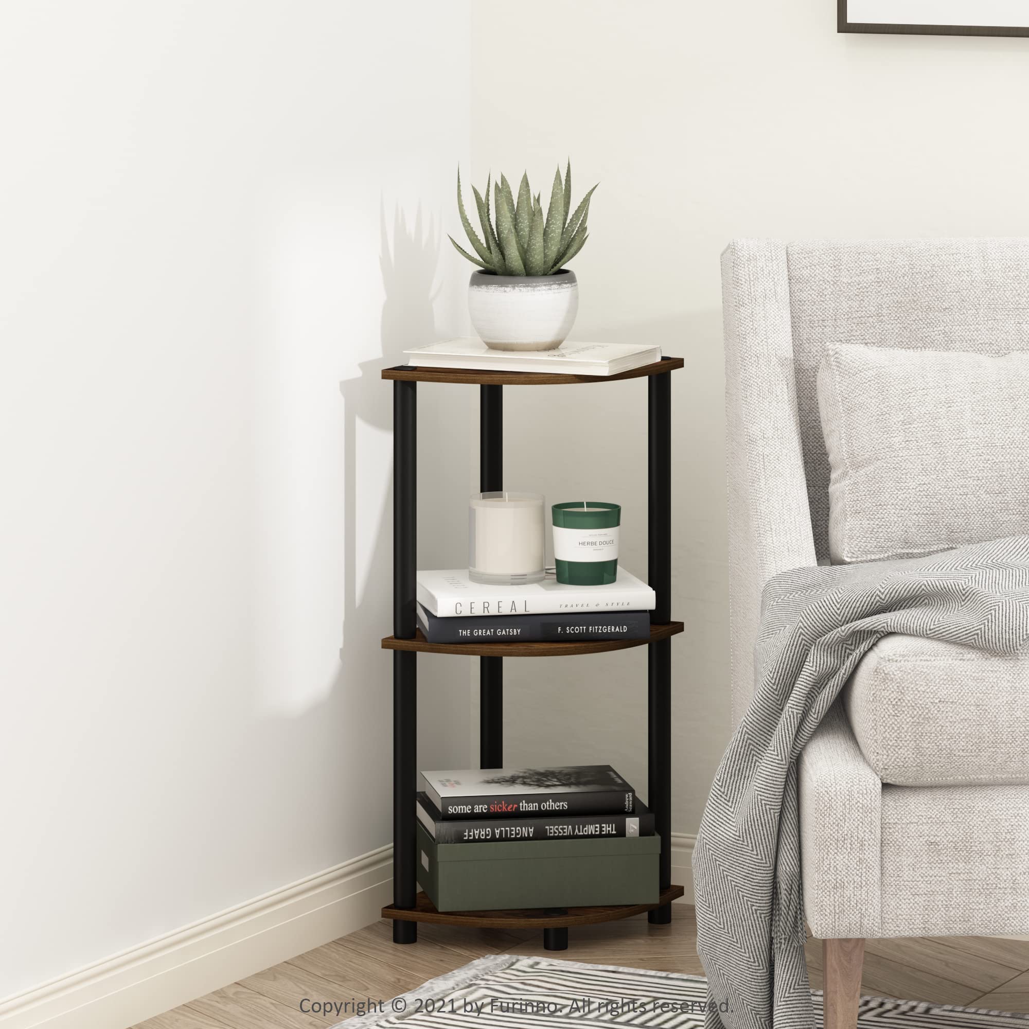 Furinno TURN-N-TUBE corner shelf open display for decor and books