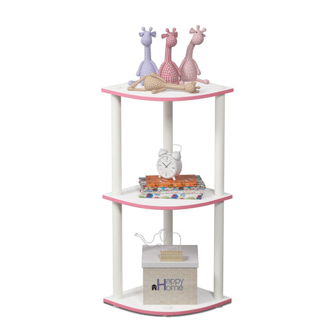 Furinno Turn-N-Tube pink corner shelf quick assembly with hardware.