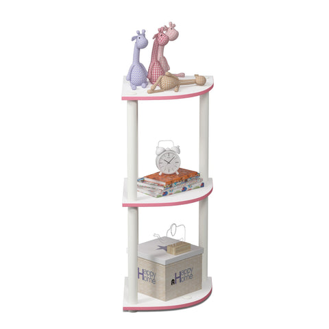 Furinno Turn-N-Tube pink corner shelf sturdy construction for lasting use.