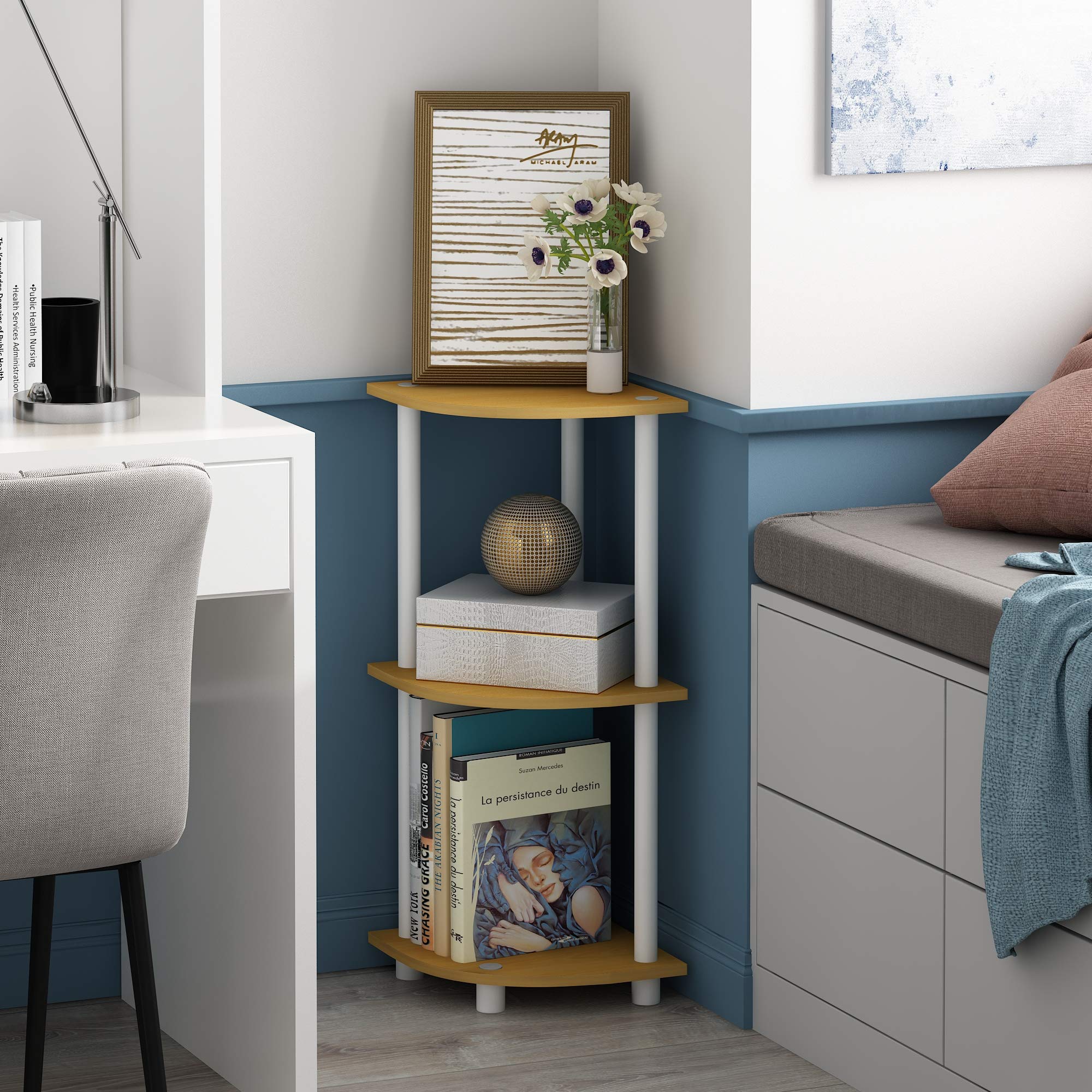 Furinno Turn-n-Tube corner shelf space-saving design ideal for small rooms