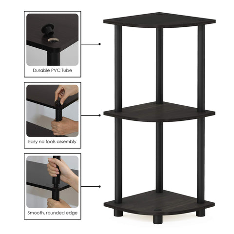 Furinno Turn-N-Tube corner shelf sturdy build using durable wood and tubes