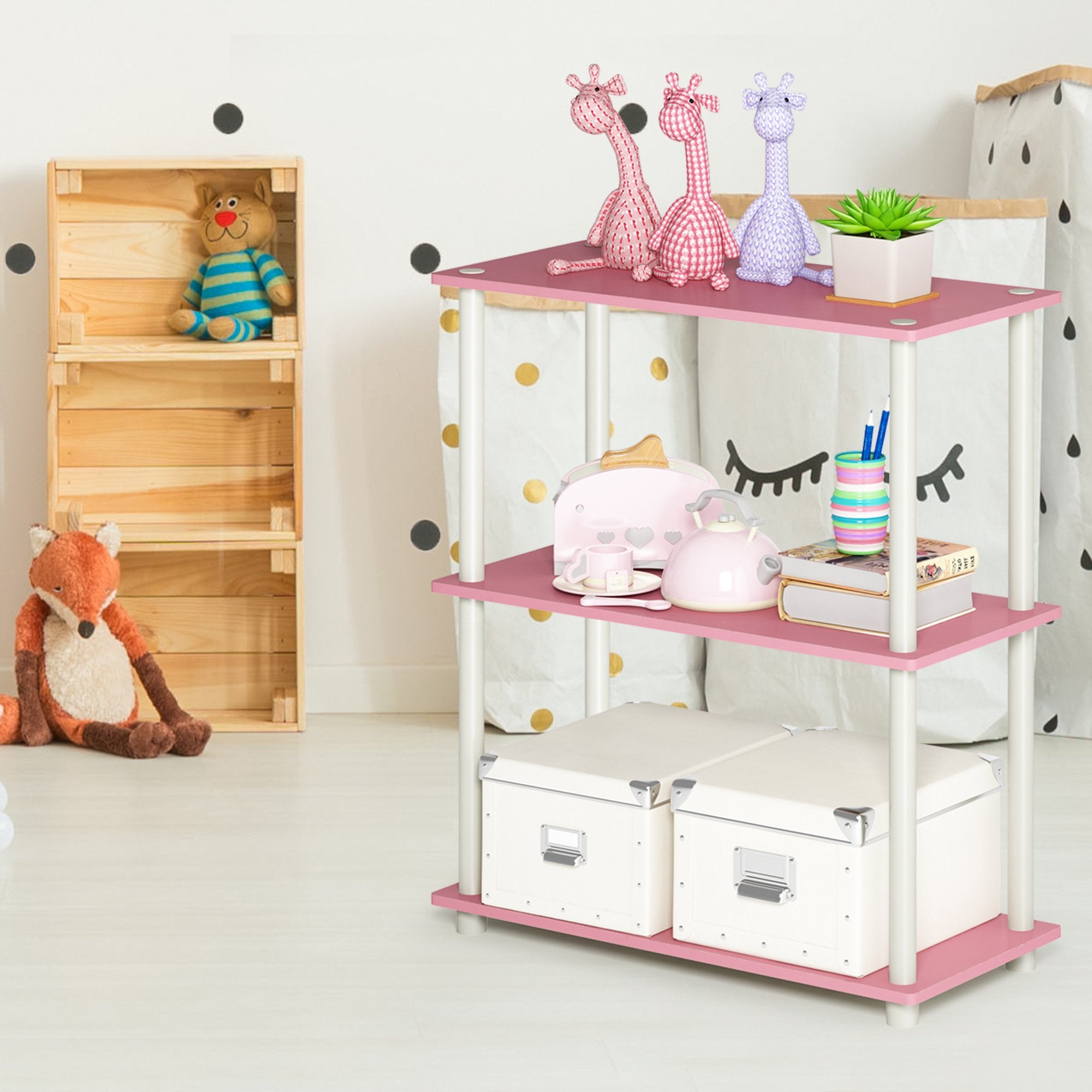 Furinno Turn-N-Tube pink durable composite wood construction for long-lasting storage