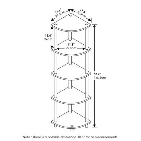 Furinno Turn-N-Tube five-tier display holds books and decor.