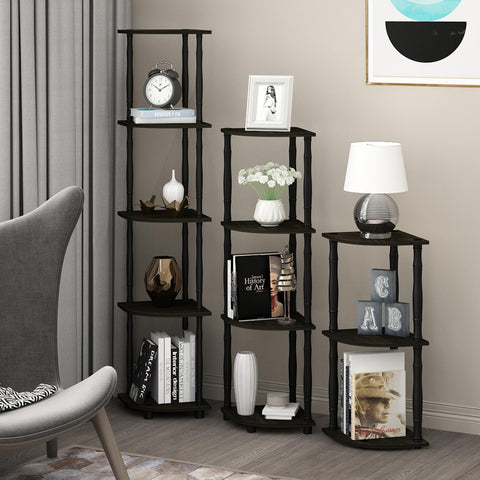 Furinno Turn-N-Tube open shelves provide easy access to decor and plants.